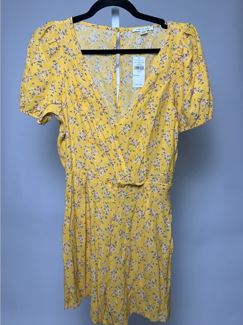 American Eagle Outfitters Yellow Floral Wrap Mini Dress